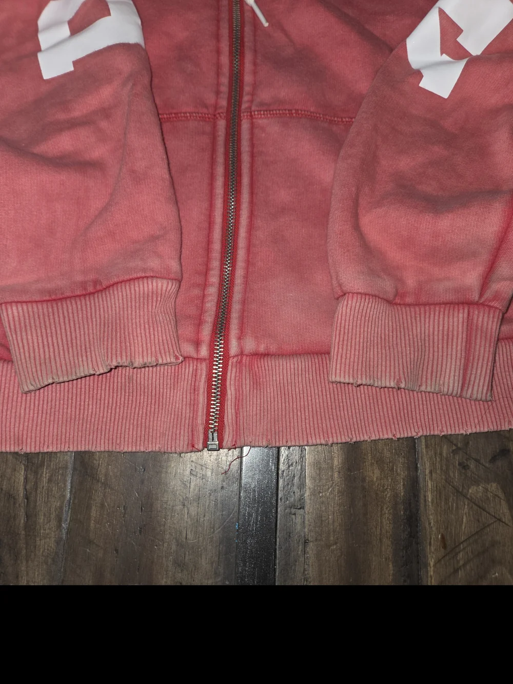 PINK Zip-Up Hoodie in Coral Pink with White Logo - Picture 5 of 8